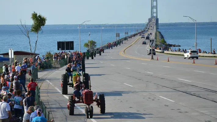 Mackinac Bridge Antique Tractor Crossing Celebrates Heritage